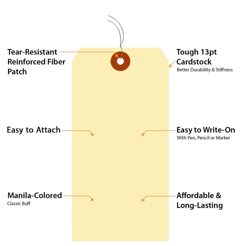 SmartSign Blank Manila Shipping Tags with Wire, Size-8, Pack of 100, 13pt Thick Prewired Cardstock Tag, 6.25 x 3.125 inch Paper Hang Tags with Reinforced Fiber Patch - Image 5